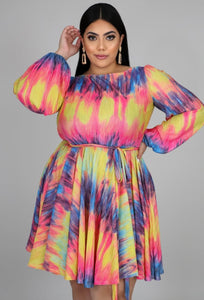 Multi-color Baby Doll Dress Long sleeve