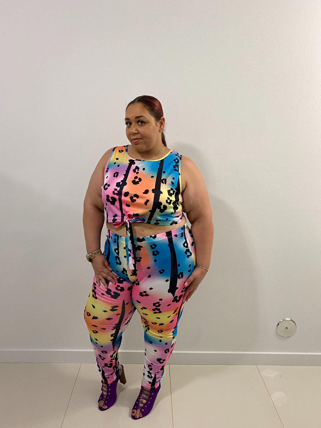 rainbow leopard pant set