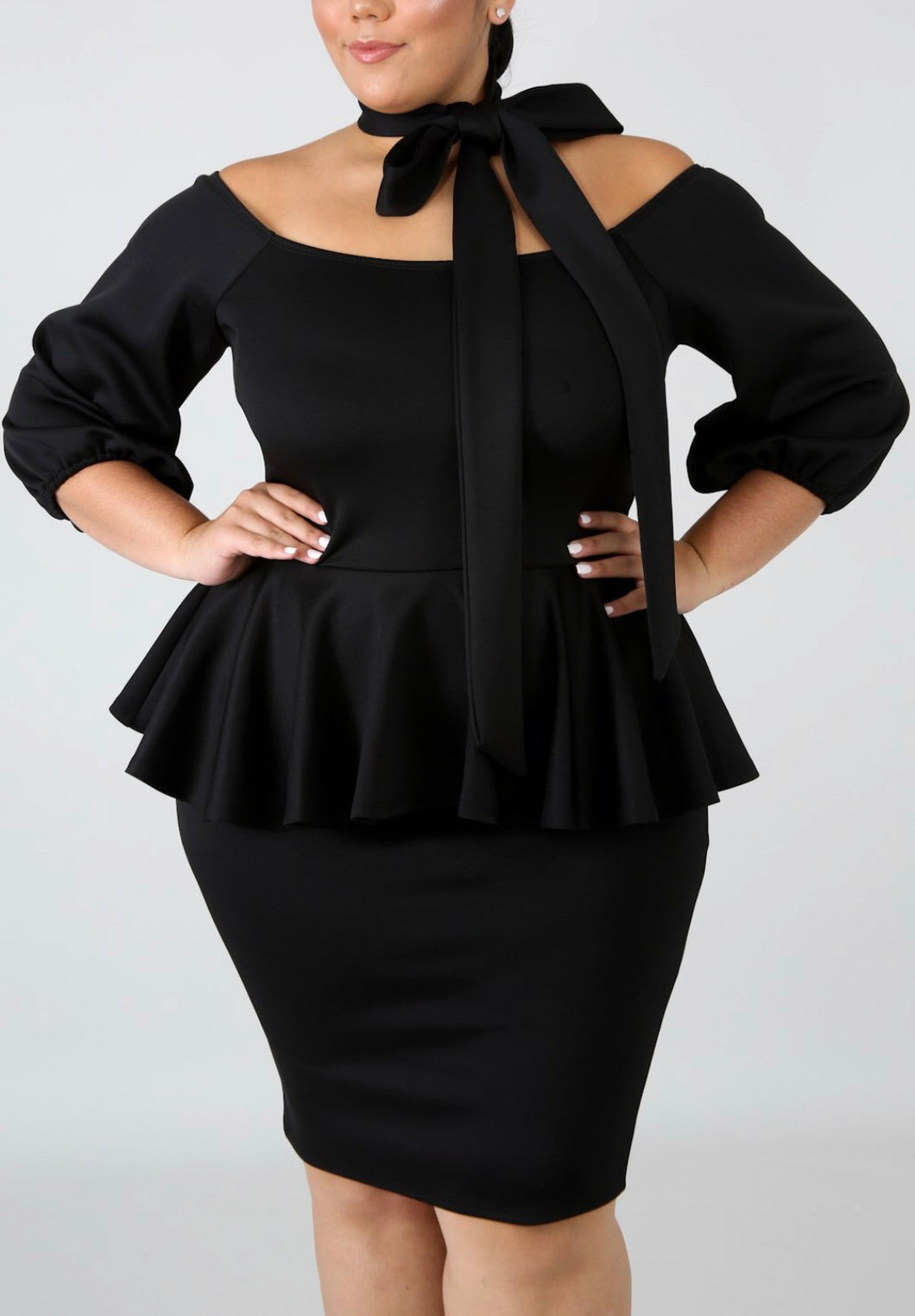 Black ruffle one piece dress