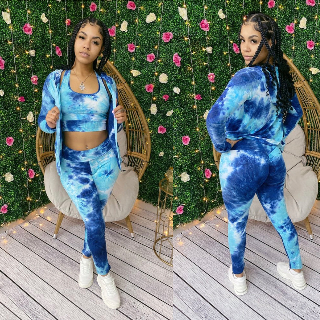 Tie Dye 3 piece Sport set-Blue