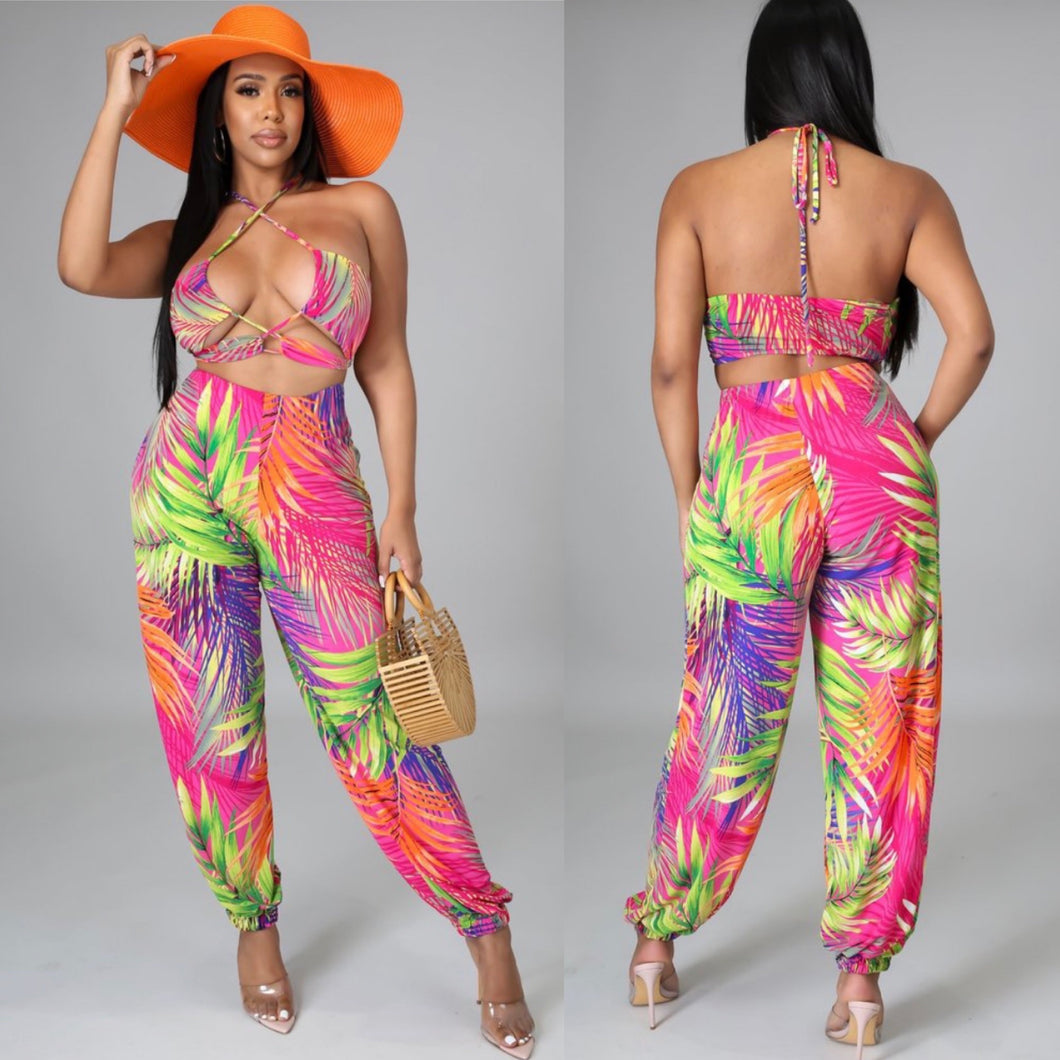 Tropical Leaves Pant Set