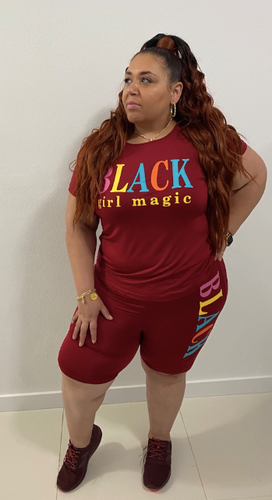 Black Girl Magic Short Set-WIne