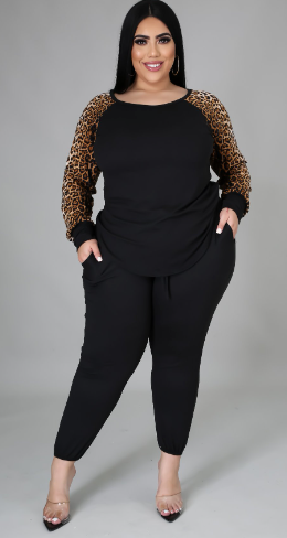 Leopard Pant Set-Black